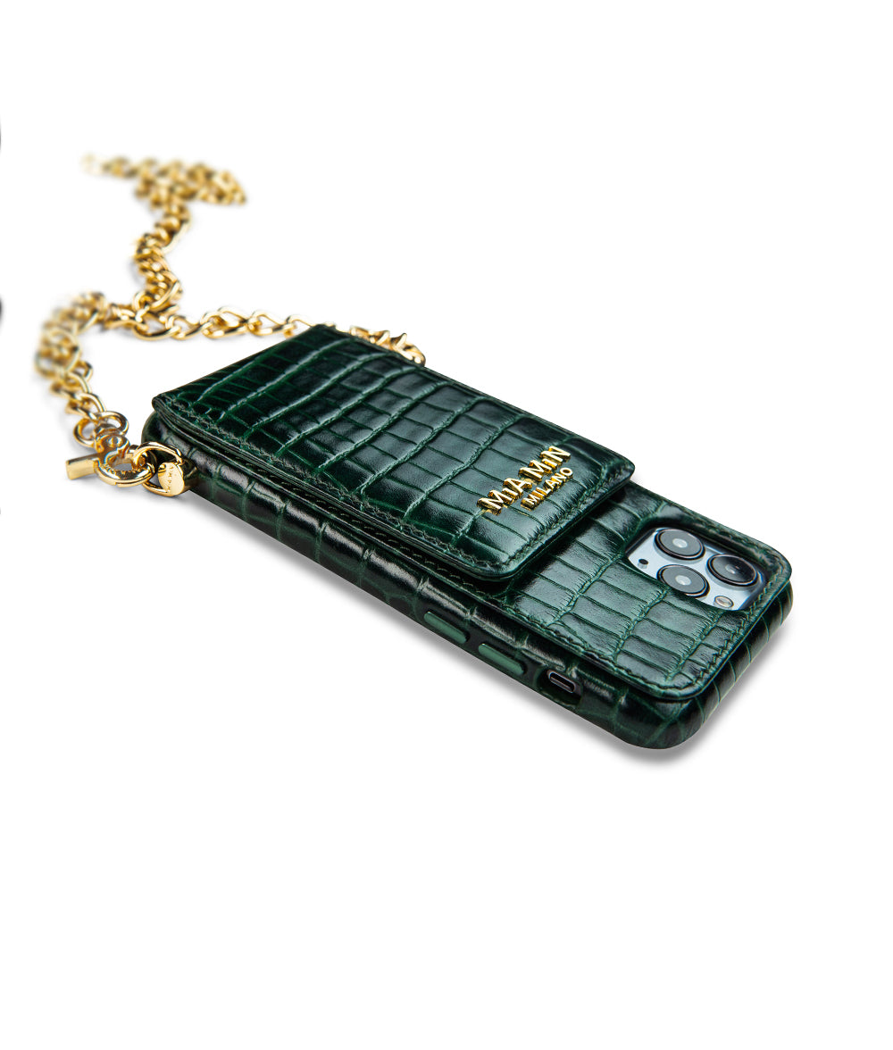 Gold Finger Strap Case for iPhone 13 in Genuine Calfskin and Alligator